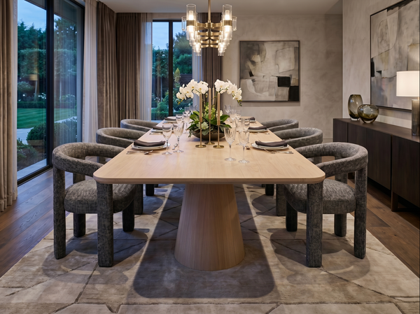 Raya Dining Table Rectangular featured with Dulcinea Dining Chairs 
